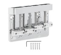 Electric Bass Bridge 4 String Heavy Duty Fixed Saddle Tailpiece with Thickened Base Plate for P Bass J Bass Style Bass Upgrades Iron Zinc Alloy Construction Includes Hex Wrench (Black) (Silver)