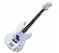 Electric Bass Guitar 4 String Full Size Pickups White Body with Lavender Pickguard for Beginners & Students
