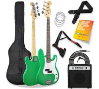 3rd Avenue Full Size 4/4 Electric Bass Guitar Beginner Pack Kit with 15W Amplifier, Bag, Cable, Strap, Stand and Spare Strings - Green