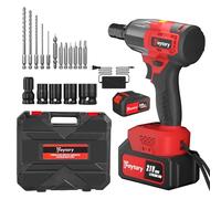 Electric Battery Wrench 550Nm Impact Impact Driver Set, Battery Powered 1/2 Driver Impact Socket Set with 2500RPM Variable Speed, 550Nm High Torque Impact Wrench with 12PCS Drill Set, Led Light, Red