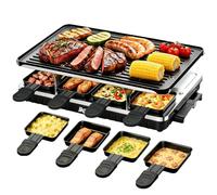 Electric BBQ Grill, 1300W Electric Grill with 8 Individual Pans | Reversible Non-Stick Grill & Griddle Plate, Indoor Smokeless Raclette Table Top Grill for Parties, Dishwasher Safe