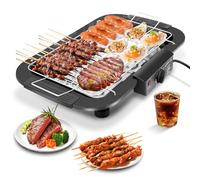 Electric BBQ Grill, 2000W Smokeless Non-Stick Electric Barbecue Grill Indoor/Outdoor with 6 Adjustable Temperature, Detachable Grid Rack and Oil Drip Tray for BBQ Party Dinner Camping Festival