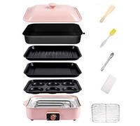 Electric BBQ Grill and Hot Pot Cooker, 4 in 1 Multifunction Non-Stick Multi Plate Set for Indoor and Outdoor Cooking