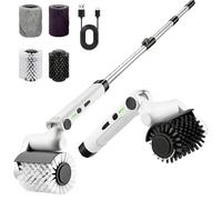Electric BBQ Grill Brush, Cordless Power Brush with 2-Speed & IPX7 Waterproof, Multi-Function Electric Barbecue Grill Cleaner Kit for Outdoor Grill, 4 Heads, Telescopic Pole, USB-C Charging