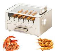 Electric BBQ Grill with 360° Rotating Skewers, Smokeless Oven, Non-Stick Surface, Adjustable Thermostat for Parties, Backyard Events, and Camping