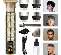 Electric Beard Trimmer Men Cordless, LED Display Zero Gapped T-Blade Hair Clippers Men with 4 Guides Combs Kit, Waterproof USB Rechargeable Hair Trimmer for Easy Haircuts at Home (Antique Gold)