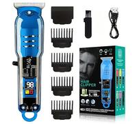 Electric Beard Trimmer - Wireless Hair Clipper with LCD Display, Stainless Steel Blade, Adjustable Comb 0-4mm, T-Head, 90 Minutes Battery and Quick USB Charging (LT-808) (Blue)