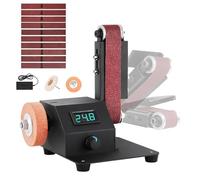 Electric Belt Sander, 350W Mini Bench Sanding Machine with 10 Sanding Belts, Stepless Speed Adjustment, Portable for DIY Crafts and Precision Sanding