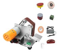 Electric Bench Grinder and Mini Belt Sander with Polishing and Grinding Wheel, 15 Degree Knife Sharpener and Sand Tray for Home Use