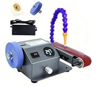 Electric Bench Sander with Knife Sharpener, 350W, Adjustable Speed 0-13000RPM, Includes 10 Sanding Belts, Wet and Dry Disc Sander for Grinding and Polishing Metal and Wood,Black