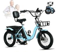 Electric Bicycle Tricycle,18 * 3.0 Inch Foldable Tricycle for Adults,7 Speed, 48v/13ah Battery, Front&rear Basket,Electric Cargo Trike for Senior Blue