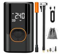 Electric Bike Pump,Tyre Inflator Air Compressor,150PSI Portable Bicycle Tire,Digital Display with 4 Nozzle Adaptors and LED Light/Power Bank for Car Motorcycle Bicycle Balls