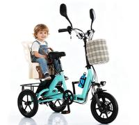 Electric Bikes,Foldable 3-Wheel E-Trike with Battery,Front Basket,Rear Rack,With Removable Battery,E-Bicycle for Men and Women Blue