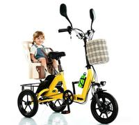 Electric Bikes,Foldable 3-Wheel E-Trike with Battery,Front Basket,Rear Rack,With Removable Battery,E-Bicycle for Men and Women Yellow