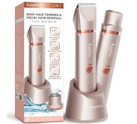 Electric Bikini Trimer Shaver Women: 2 in 1 IPX7 Waterproof Wet & Dry Use Body Hair Trimmer and Facial Hair Remover - Rechargeable Hair Removal Kit for Bikini Underarm Leg Arm Body Face (Rose Gold)
