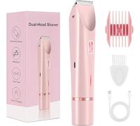 Electric Bikini Trimmer for Women - 2-in-1 Dual-Head Razor with Ceramic Blade, IPX7 Waterproof, Type-C Rechargeable Shaver for Face, Body, Legs, Underarms & Intimate Areas (Pink)