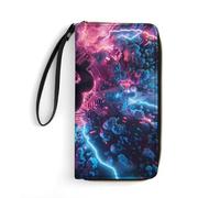 Electric Bitcoin Long Wallet PU Leather Credit Card Holder Money Clip Purse with Hand Strap
