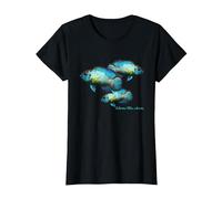 Electric Blue Acara Breeders Dwarf Cichlids Aquarium Fish T-Shirt, Women, Black, Large