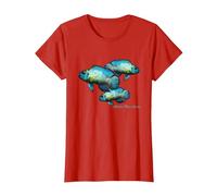 Electric Blue Acara Breeders Dwarf Cichlids Aquarium Fish T-Shirt, Women, Red, X-Small