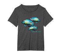 Electric Blue Acara Breeders Dwarf Cichlids Aquarium Fish T-Shirt, Women's Plus, Dark Heather Grey, 2X