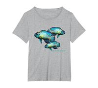 Electric Blue Acara Breeders Dwarf Cichlids Aquarium Fish T-Shirt, Women's Plus, Heather Grey, 3X