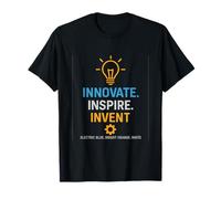 Electric Blue Orange Innovate Inspire Invent Graphic Print T-Shirt