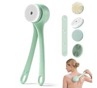 Electric Body Brush, Back Brush for Shower with 4 Replacement Heads and Hook, Rechargeable Back Scrubber with Long Handle Deep Cleansing and Exfoliating for All Skin Types Women, Men, Seniors
