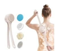 Electric Body Brush Back Scrubber for Shower-Waterproof Dual-Speed Bath Brush Long Handle with 4 Heads, Rechargeable Silicone Body Scrubber for Cleansing, Exfoliating and Massaging Skin (White)