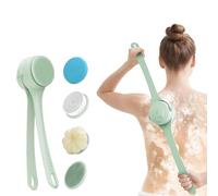 Electric Body Brush Back Scrubber for Shower-Waterproof Dual-Speed Bath Brush Long Handle with 4 Heads, Rechargeable Silicone Body Scrubber for Cleansing, Exfoliating and Massaging Skin (Green)