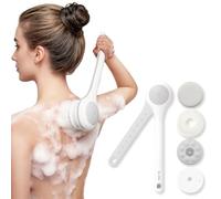 Electric Body Brush Back Scrubber for Shower, Waterproof Long Double Handle Power Body Scrubber with 3 Heads, Rechargeable Bath Brush & 2 Speeds for Cleaning, Exfoliating and