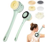 Electric Body Brush Back Scrubber for Shower, Waterproof Long Handle Body Scrubber with 5 Heads, Rechargeable Auto Spinning Bath Brush & 4 Speeds, for Deep Cleansing, Exfoliating, Massaging - Green