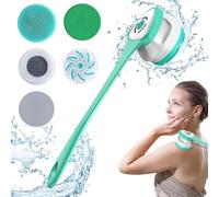 Electric Body Brush Bath Brush Back Brush with 5 Attachments: Back Brush with Long Handle IP67 Waterproof 3 Speed Spin Cleaning Brush for Spa Shower Exfoliating Massage Brush (Green)