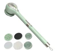 Electric Body Brush, Bath Brush, Back Brush with 6 Attachments, Shower Brush with Long Handle, IP67 Waterproof, 3 Speed Spin Cleaning Brush for Spa, Shower, Exfoliating Massage Brush, Green