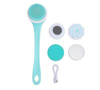 Electric Body Brush Multifunctional Long Handle Shower Brush Water Resistant Electric Shower Scrubber with 5 Brush Heads for Men Women (Green)