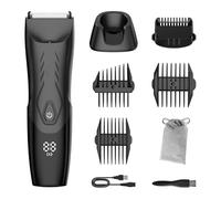 Electric Body Hair Groomer - IPX7 Waterproof Ball Trimmer for Men with LED Light&Digital Display, Wet/Dry Groomer, USB Dock Rechargeable, Travel Bag Included - Men's Pubic, Groin and Body Shave(Black)
