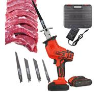Electric Bone Cutting Machine(with 4 Saw Teeth), Cordless Reciprocating Saw,1/2 Batteries, 0-3000rpm Variable Speed, LED Lighting, for Meat, Wood, Metal,1-Battery