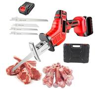 Electric Bone Saw, Cordless Meat Cutter, Commercial Electric Hand Cutter with Battery&LED Light, for Bone/Meat/Wood/Metal/PVC Cuting, 4 Saw Blades
