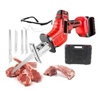 Electric Bone Saw - Handheld Meat Cutter with 4 Saw Blades, LED Light, Rubberized Handle, Stainless Steel, Lightweight, Large-Capacity Lithium Battery, Gloves for Home and Commercial Use