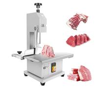 Electric Bone Saw Machine, 1100W Commercial Meat Bandsaw, Tabletop Meat Cutter with 2 Blades, Adjustable Cutting Thickness and Height for Frozen Meat