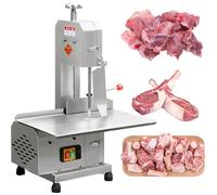 Electric Bone Saw Machine, 750W Commercial Bandsaw for Meat Cutting, Stainless Steel Worktable, Ideal for Rib, Pork, and Beef with Cutting Height 0-210mm, Width 0-130mm