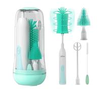 Electric Bottle Brush Cleaner, Portable Electric Baby Bottle Brush Cleaner for Travel, Rechargable Travel Bottle Cleaner Kit with Nipple & Straw Brush, Perfect Mom Essentials After Birth Gift, Green