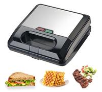 Electric Breakfast Grill 3-in-1, Non-Stick Waffle Sandwich Press with Removable Plates for Cooking Steak, Burgers, and Panini - Ideal Family Breakfast Essential