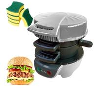 Electric Breakfast Muffin Maker, Mini Grill Burger Maker with Non-stick Panini Press & Egg Cooker Ring, Double-Sided Heating Versatile Grilled Toastie Maker for Sandwich Omelettes Waffles Silver