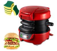 Electric Breakfast Muffin Maker, Mini Grill Burger Maker with Non-stick Panini Press & Egg Cooker Ring, Double-Sided Heating Versatile Grilled Toastie Maker for Sandwich Omelettes Waffles Red