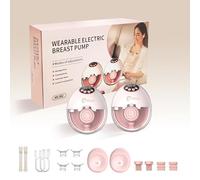 Electric Breast Pump Hands Free Wearable Portable Breastfeeding Pumps Wireless Quiet Anti-Leaking with Voice Broadcast Heating 4 Mode 12 Levels Suction Double 24mm Pink, MY-382