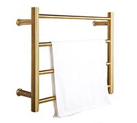Electric Brushed Gold Heated Towel Rail with Thermostat Wall Mounted Drying Rack for Stylish Bathroom 304 Stainless Steel 4 Bars Plug in