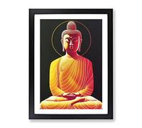 Electric Buddha Framed Print | A3 Black Framed Wall Art | Ready to Hang | Modern Religious Picture | Living Room Bedroom Lounge Office