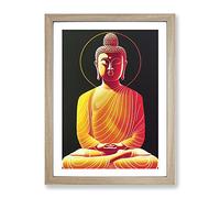 Electric Buddha Framed Wall Art Print A3 Oak | Ready to Hang, Premium Gi Paper, Fade-Resistant Inks, Securely Packaged, UK Made