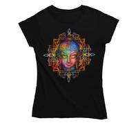 Electric Buddha Psychedelic Women's T-Shirt - Buddhist Yoga Meditation M Black