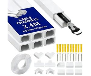 Electric Cable Trunking Kit, 2.4M White Self-Adhesive Cable Duct, 6 Pcs | PVC Channels Hide Wall-Mounted TV Power Cords, 40.3 X 1.6 X 1.0 cm Each, Suitable for Home and Office Tidy Routing